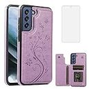 Phone Case for Samsung Galaxy S21 FE Gaxaly S 21 FE 5G with Tempered Glass Screen Protector Card Holder Wallet Cover Stand Flip Leather Cell Glaxay S21FE5G UW S21FE 21S G5 Cases Women Girl Purple