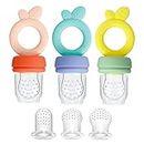 PandaEar Silicone Baby Food Fruit Feeder Pacifier| 3 Pack Baby Fresh Food Feeder with 3 Sizes Silicone Pouches, BPA Free Feeder Teethers for Infants Teething