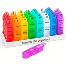 Monthly Pill Organizer:3 Times A Day Pill Box, 1 Month Pill Box Organizer Morn-noon-eve, 30 Days Pill Case For Travel, 31 Days Medicine Organizer With 32 Removable Compartments For All Meds