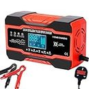 10Amp Car Battery Charger, 12V/24V Smart Automatic Battery Charger with Temperature Compensation and LCD Screen,Maintains for Car Truck Motorcycle Marine Boat Mower, AGM GEL Lead Acid Battery
