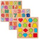 Holzbrett Kinder Lernspielzeug bunt ABC Alphabet Zahlenformen 3D Puzzle