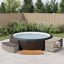 GOLINPEILO Spa Surround Gray Poly Rattan and Solid Wood Acacia, Patio Outdoor Hot Tub Surround, Poly Rattan Outdoor Massage Hot Tub Frame with 1 Bench,1 Storage Shelf,1 Spa Step, (H) -392
