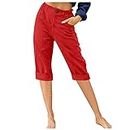 LRMQS womens cropped pants Womens Capri Pants Summer Trendy Casual Elastic Waist Cropped Trouser Fashion Resort Wear Beach Vacation Capris Clothes Peime My Orders Day Prime Deals Today 2024 March Sale