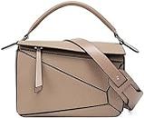 Womens Geometric Design Handbags, 9.6x4.1x6.7in Lychee Grain Crossbody Bag Mini Top Handle Bag for Mother's Day Gift (Color : Khaki)