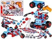 SHAKTISM DIY Junior Mechanic Tool Kit Blocks with Simulation Drill - 10 in 1 Models Create More Shapes with 286 Blocks Screw and More for Kids