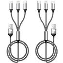Chargers for Multiple Devices Multi Charging Cable 3 in 1 Multi Fast Charging Cord Nylon Braided USB Cable Adapter IP/Type C/Micro USB Port for Cell Phones Tablets Samsung Galaxy PS & More (Gray)