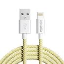 AmazonBasics Nylon Braided USB-A to Lightning Cable Cord, MFi Certified Charger for Apple iPhone 14, 13, 12,11, X, 8, 7, 6, 5, iPad Air, Pro, Mini, iPad | Yellow, 1 meter