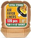 Air Fryer Liners, 120Pcs Disposable Parchment Paper Liners – Non-Stick and Oil Proof for Easy Cleanup – 8” Square for 5-8 qt Basket by Baker's Signature