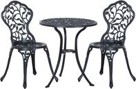 Juego de bistró de aluminio cafetería muebles de jardín mesa y silla 3 piezas patio fundido negro
