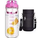 DEARRAY 2 litre Sports Glass Water Bottle with Straw & Time Markings 2l Large Leakproof Motivational Glass Drinking Bottle Half Gallon Big Glass Bottle for Gym, Travel, Hiking (Dark Pink)