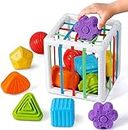 TOYTASTIC Shape Sorter Baby Toys 12-18 Months, Montessori Learning, Developmental Toys, Storage Cube Bin & 6 Sensory Shape Blocks, Birthday Gifts Toddler Boy Girl Age 1 2 3（6 Pieces）