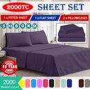2000TC Bed Sheet Set Single/Double/Queen/King Ultra Soft Flat Fitted Pillowcase