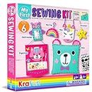 KRAFUN My First Sewing Kit for Kids Age 5 6 7 8 9 10 11 12 Beginner Art & Craft, Includes 6 Easy Projects Dolls and Pillows, Instruction & Plush Felt Materials for Learn to Sew, Embroidery Skills
