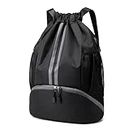 Hoedia Sports Drawstring Backpack - String Swim Gym Bag with Shoes Compartment and Wet Proof Pocket for Women&Men