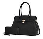 MKF Set Satchel Bag for Women & Wristlet Wallet Purse – Vegan Leather Top Handle Satchel – Shoulder Handbag, Bruna Black, Large