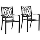 Outsunny 2 Pieces Patio Dining Chairs with Floral Patterns Backrest, Stackable Design Outdoor Armchair for 2 with Slatted Seat, for Balcony, Deck, Lawn, Black