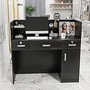 OmySalon Modern Reception Desk, Front Desk Counter with Lockable Drawers and Moveable Shelves, Receptionist Desk Retail Checkout, for Lobby Beauty Salon Office, Black (47.2”W x 18.9”D x 43.7”H)