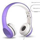 LilGadgets Connect+ Style Wired Headphones for Kids for School with SharePort® Technology, Child-Friendly Foldable Headset with Built-in Microphone, Toddlers in School On-Ear Headphones, Purple
