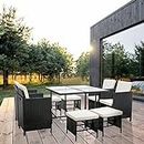 mcc direct 9 Pieces Rattan Garden Furniture Outdoor Chair & Table 4+4+1 Set Cuba (Black)