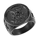HZMAN St. Michael San Miguel The Great Protector Archangel Defeating Satan Figurine Stainless Steel Amulet Ring, Stainless Steel