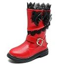 DADAWEN Girl's Fashion Elegant Bowknot Side Zipper Knee High Boots (Little Kid/Big Kid) Red 13 US