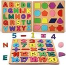 Niwlix Wooden Learning Educational Board for Kids, Puzzle Toys for 2 Years Old Boys & Girls (Alphabets, Numbers & Shapes)