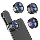 Upgraded 3 in 1 Phone Camera Lens kit-198° Fisheye Lens + Macro Lens + 120° Wide Angle Lens,Clip on Cell Phone Lens Kit Compatible with iPhone Samsung Android Smartphones