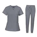 LOOM TREE Nursing Uniforms Scrub Set Nurse Top and Pants for Pet Grooming Beauty Salon Gray XS