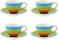 4 Keramik Regenbogen Streifen Espresso Kaffee Teetasse Untertassen Küche Neu Zuhause Geschenk