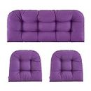 ZEOLABS Wicker Chair Cushions of 3 Pieces Waterproof Tufted Outdoor Seat Cushions for Patio Furniture Sofa Settee Couch,1 Loveseat and 2 U-Shaped Cushions,Purple
