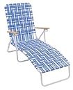 4-Position Folding Web Lawn Chair Beach Lounger, Blue/White