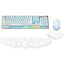 Ergonomic Keyboard Wrist Rest, PU Leather Memory Foam Cloud Wrist Rest for Computer Keyboard, Mouse Wrist Rest and Keyboard Pad for Gaming, Office, Home, Computer, Laptop, Typing Pain Relief, White