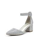 DREAM PAIRS Women's Annee Silver Glitter Low Heel Pump Shoes - 7.5 M US