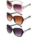 FRIUSATE 3 Pcs Women Large Sunglasses Vintage Fashion Ladies Sunglasses UV400 Oversized Sun Glasses Eyewear