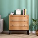 Rattan Woven Chest of 3 Drawers Storage Cabinet Organizer Living Room Bedroom
