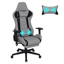ARTETHYS Gaming Chair, Fabric Gaming Chair Massage for Adults with Footrest Computer Desk Chair 135° Reclining High Back Support Office Chair for Home with Headrest Lumbar Pillow, Grey