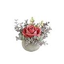 Rosscer Artificial Flowers Kit with Pot, Combination of Fake Silk Pink Roses and Greenery,Small Plant Potted Decor for Offices,Bookshelf,Bedroom, Living Room,Party,Wedding Decorations…