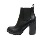 Soda Glove - Ankle Boot w/Lug Sole Elastic Gore and Chunky Heel (10, Black (PU))