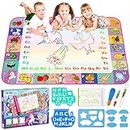 KKONES Aqua Magic Mat - Kids Water Drawing Mat, Toddlers Doodle Board Educational Toy - Water Painting Mat Bring Magic Pens Travel Toys Gifts for Age 2 3 4 5 6 Year Old Boys Girls