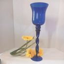 Pier 1 Colbat Blue Pedestal Hurricane Candle Holder 16"T Glass Twisted Rope! 