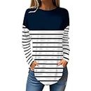 Walmart.Com Online Shopping,Black of Friday Deals 2023 Clearance,Blouses for Women Fashion Plus Size Women's Printed Fashion Casual Pullover Round Neck Long Striped Tee (White #2, XXL)