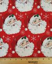 Christmas Santa Heads and Snowflakes Red Cotton Fabric BYHY 18X42