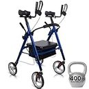 Vive Bariatric Upright Walker with Seat - Heavy Duty Senior Stand Up Rollator, Extra Wide Frame - Padded Armrest & Backrest -Mobility Aid Portable Rolling Walker with Bag - Fits Tall & Large People