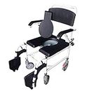 YUWELL Shower Wheelchair Over Toilet, Aluminum Shower Commode Mobile Chair with Lift Arms and PU Leather Padded Seat Backrest, w/ 5" Locking Caster