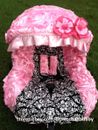 infant car seat cover canopy cover set fit most seat Damask white black Pink 