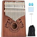 UNOKKI Kalimba 17 Key Thumb Piano, Portable Mahogany Mbira Piano with Instruction, Carrying Bag & Tune Hammer, Reduces Stress & Promotes Well-being, Gift for Kids, Men, Music Lovers - Chocolate Brown