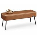 VASAGLE EKHO Collection - Bench for Entryway Bedroom, Synthetic Leather with Stitching, Ottoman Bench with Steel Legs, Living Dining Room, Mid-Century Modern, Loads 660 lb, Caramel Brown ULOM076K01
