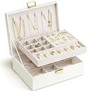 Vlando 2 Layer Jewelry Box Large Jewelry Organizer for Women Removable Jewelery Tray for Necklace Earrings Rings Bracelets Jewelry Boxes for Women Gift (White)