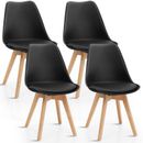 Giantex 4 Pcs Beech Dining Chairs w/ PU Padded Cushion Cafe Kitchen Black/White