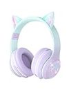 Bluetooth Kids Headphones,Cat Ear LED Light Up Kids Wireless Headphones,Bluetooth 5.1&Stereo Sound,Foldable,Adjustable Headband,Children Headphones with Microphone Over Ear for School/Tablet (Purple)